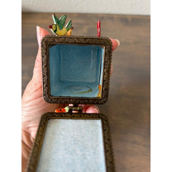 Kelvin Chen Enameled Metal Stamp Box Mail Box Trinket Box Frogs and Birds - Picture 6 of 8